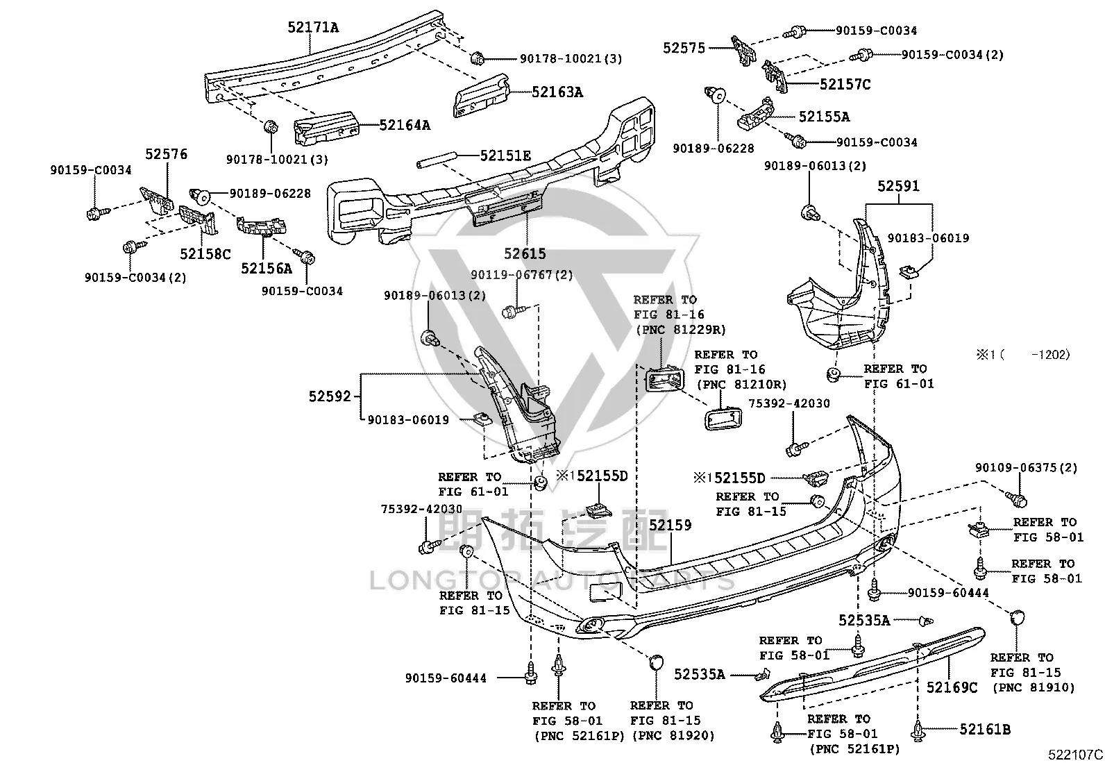 Rear Bumper Skin 52159-0E903 for Toyota Highlander