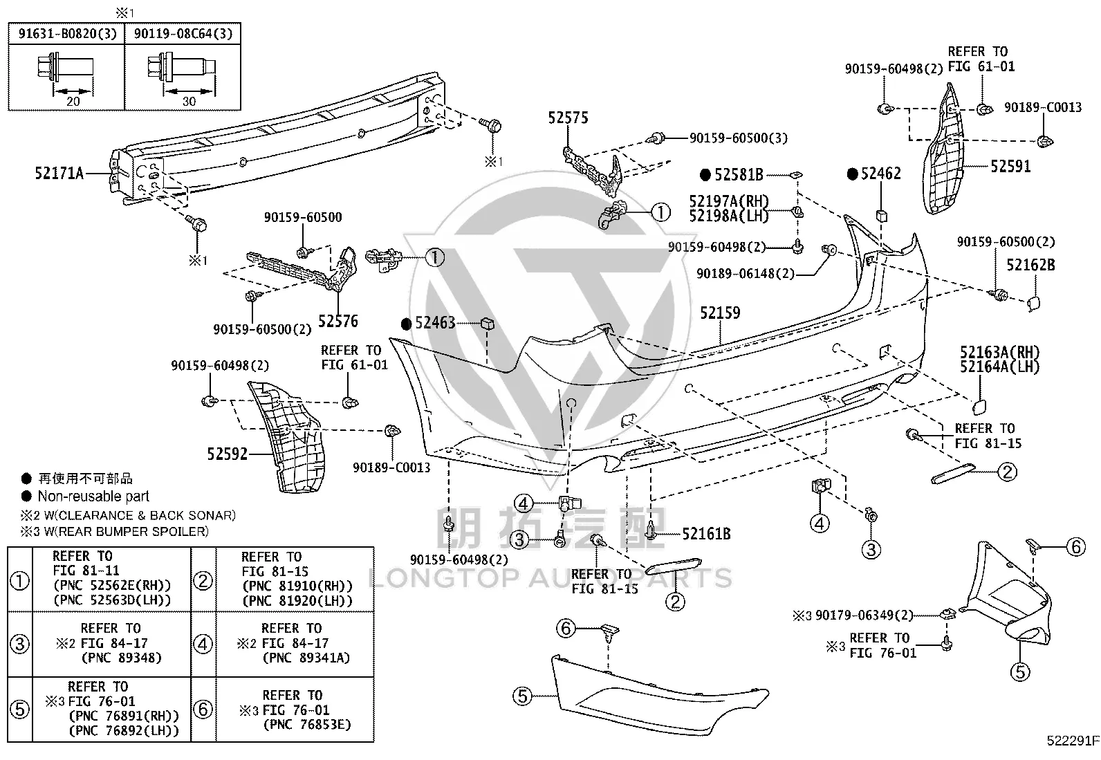 Rear Bumper Skin 52159-0P902 for Toyota Reiz
