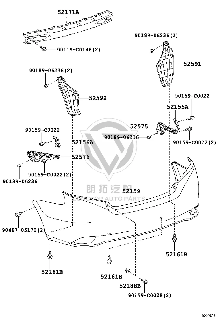 Rear Bumper Skin 52159-0U914 for Toyota Vios