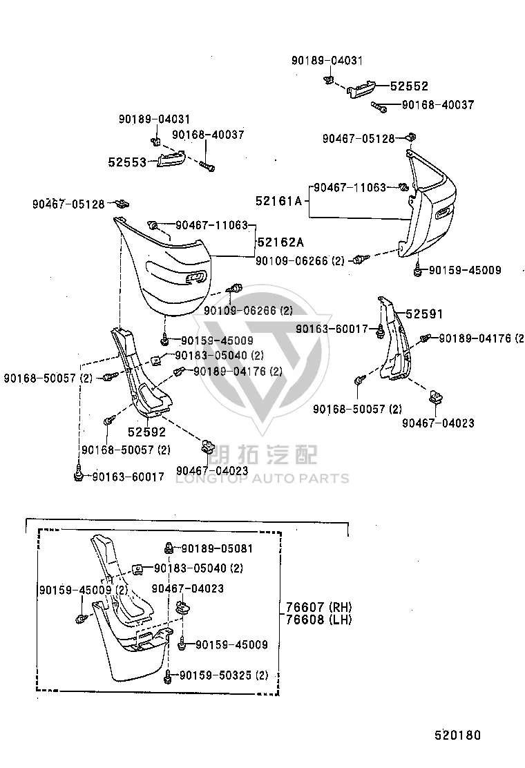 Left Rear Bumper Corner 52162-42020 for Toyota RAV4