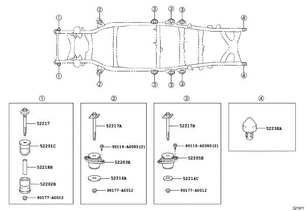 Cabin Suspension No. 3 Buffer Pad Subassembly 52205-0C070 for Toyota Tundra