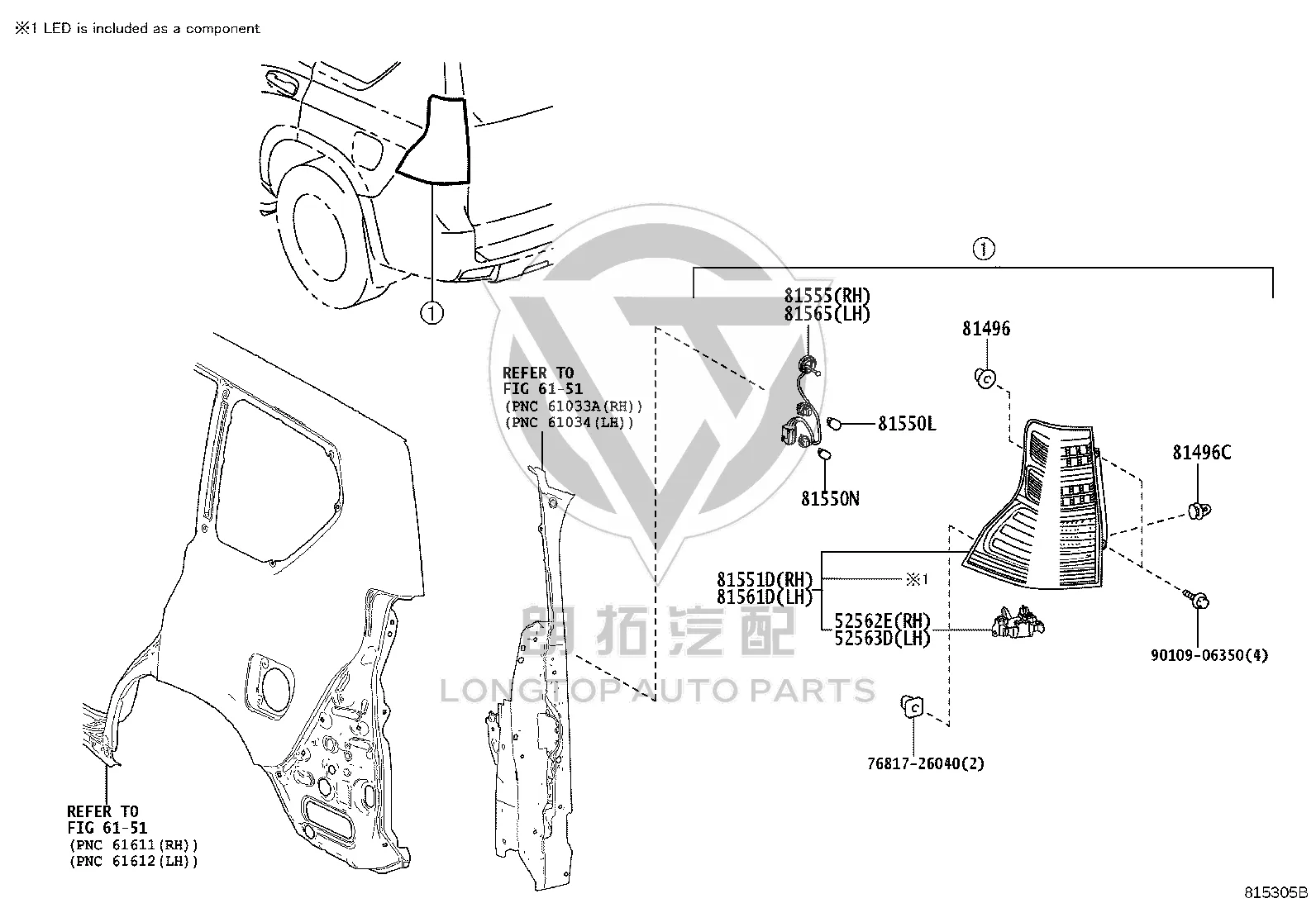 Outer Tail Light Left 81561-60B32 for Toyota Land Cruiser Prado