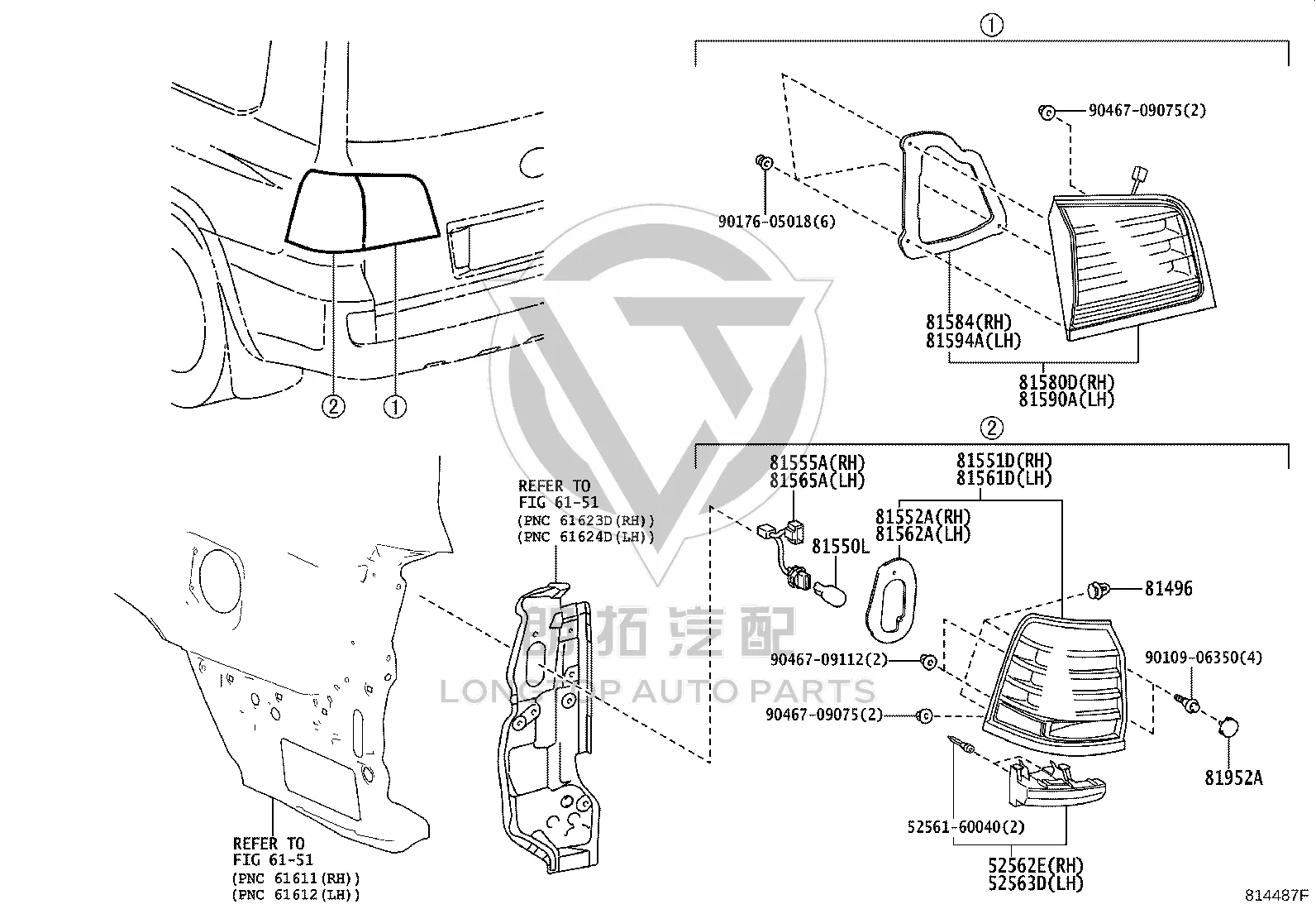 Rear Outer Lamp Subassembly Right 81551-60A60 for Lexus LX450D