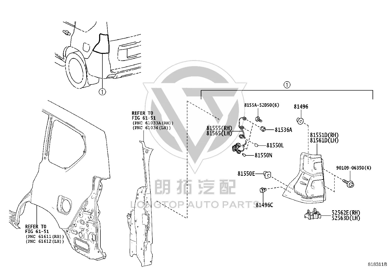 Tail Light Wiring Harness 81555-60C30 for Toyota Land Cruiser Prado