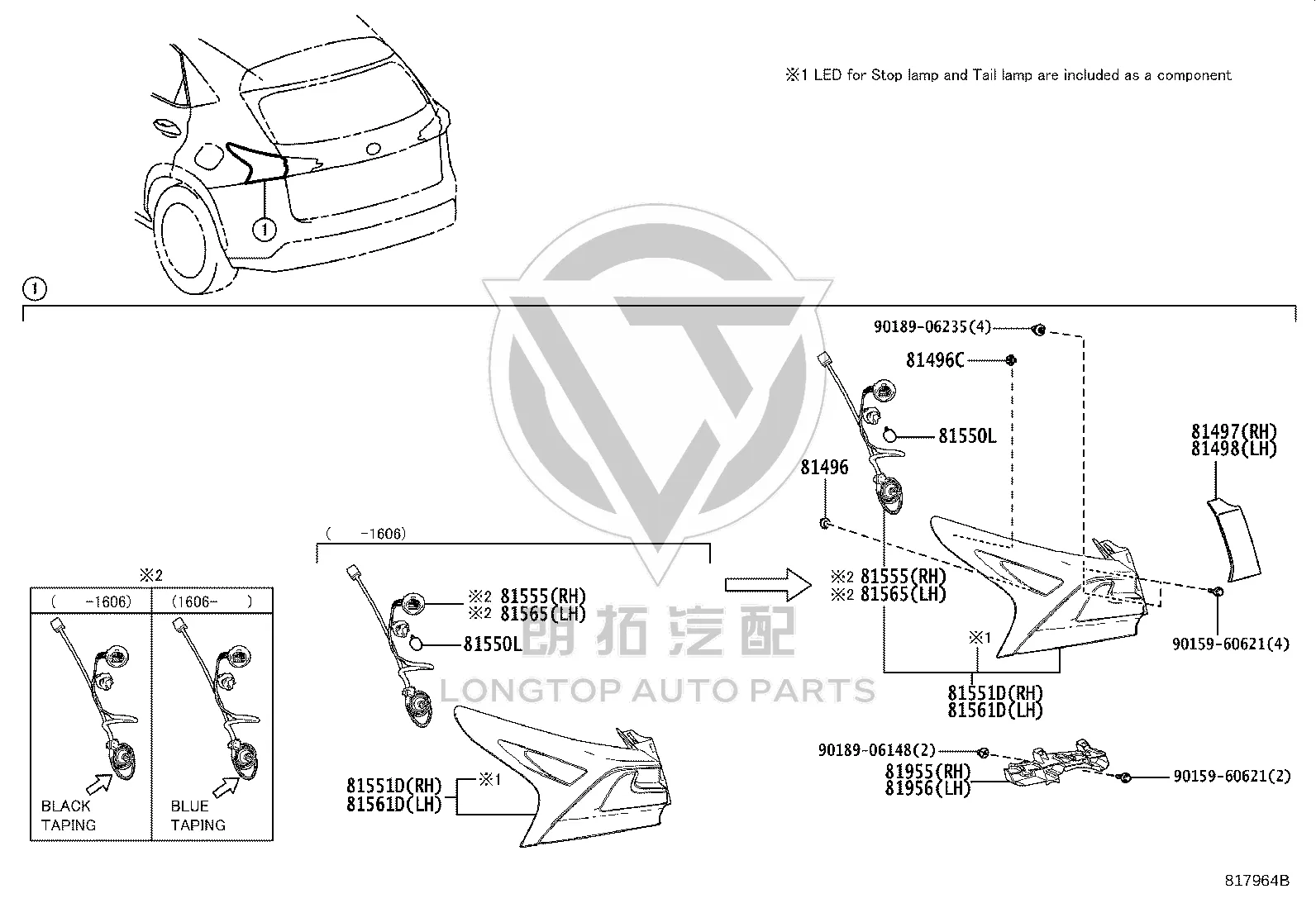Rear Tail Lamp Wire Harness Right 81555-78010 for Lexus NX Series
