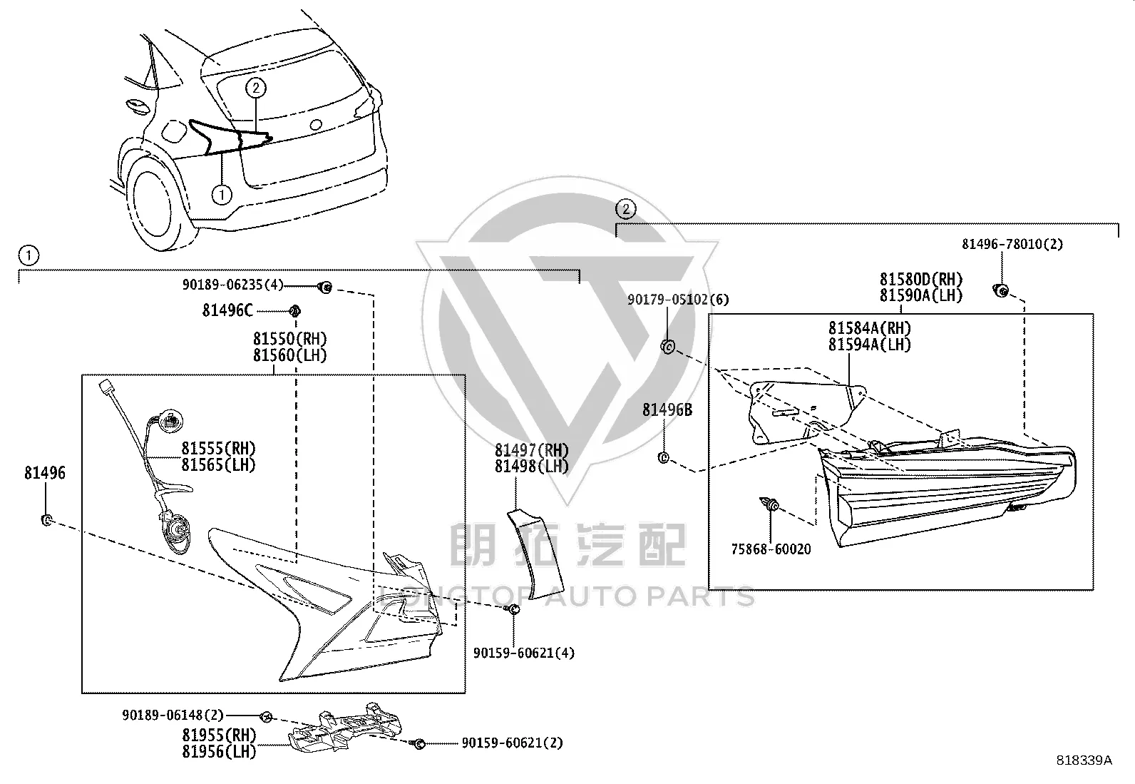 Inner Tail Light Assembly 81590-78040 for Lexus NX Series