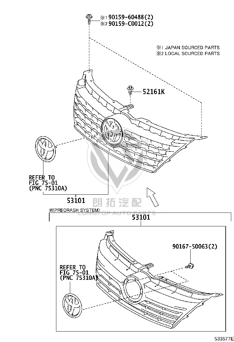 Front Grille 53101-06730 for Toyota Camry
