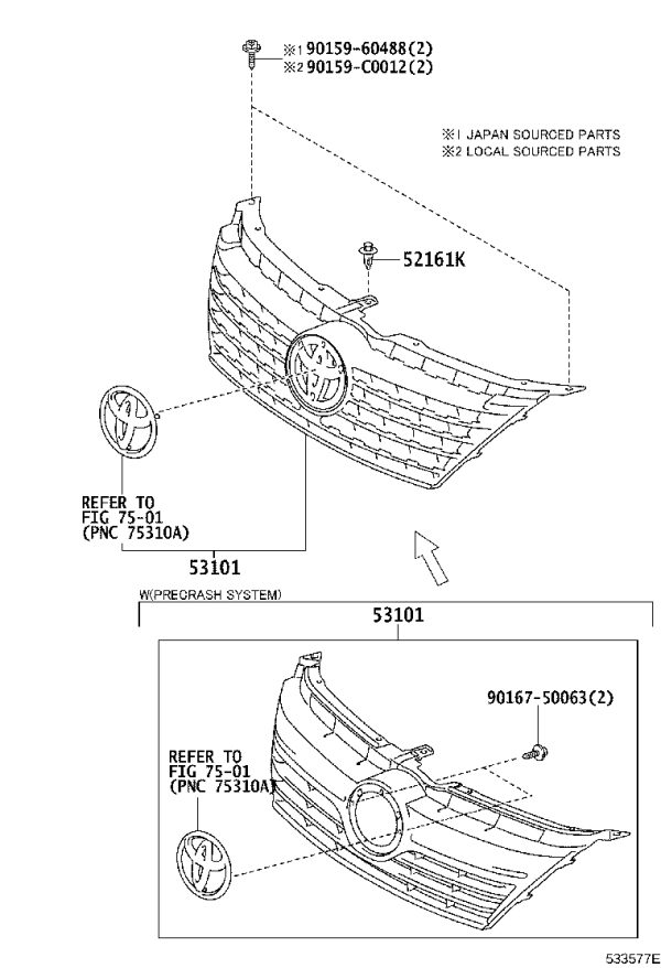 Front Grille 53101-06730 for Toyota Camry
