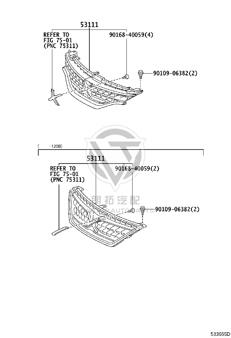 Front Grille 53101-22670 for Toyota Mark X