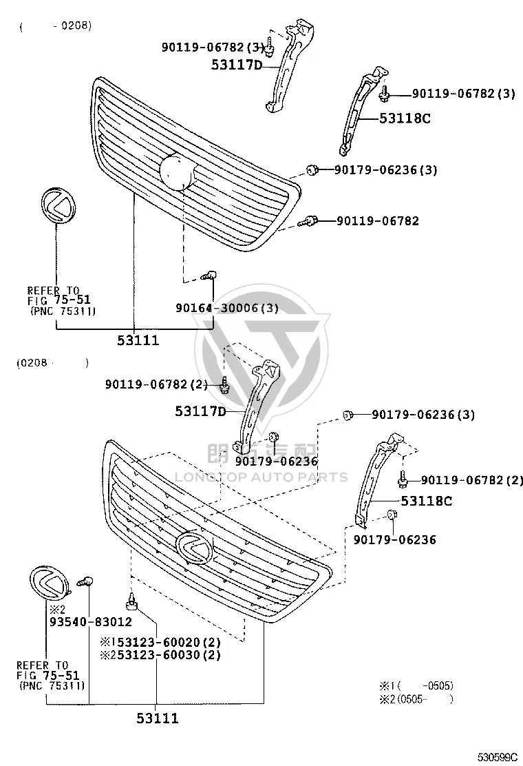 Grille 53101-60290 for Lexus LX470