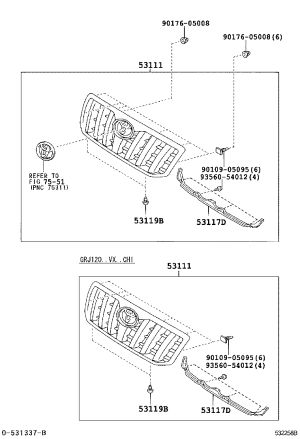 Radiator Grille 53101-60420 for Toyota Land Cruiser Prado