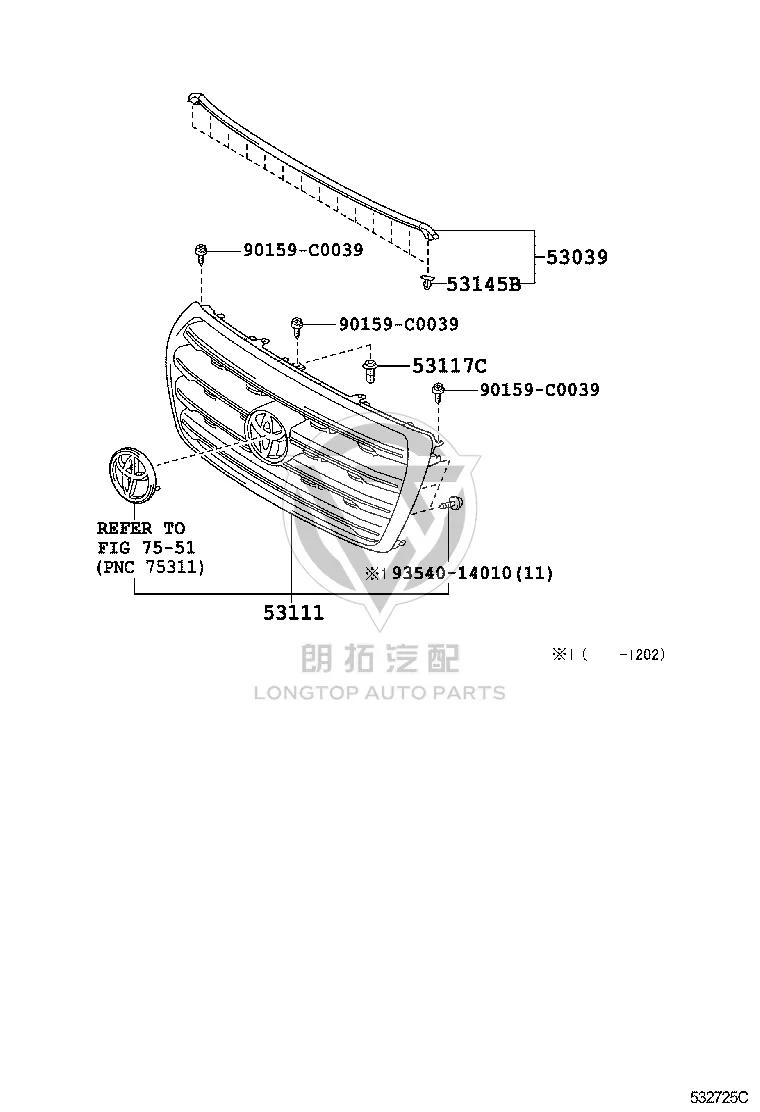 Front Grille 53101-60581 for Toyota Land Cruiser