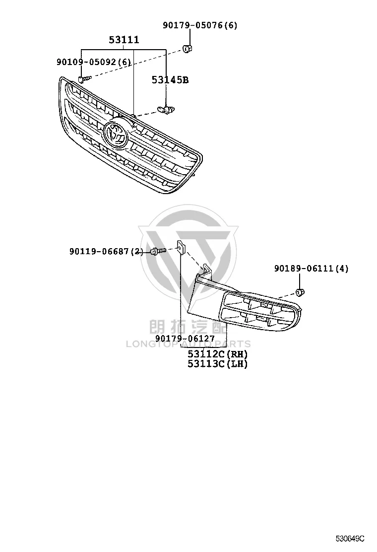 Front Bumper Grille (Left) 53113-44010 for Toyota Picnic