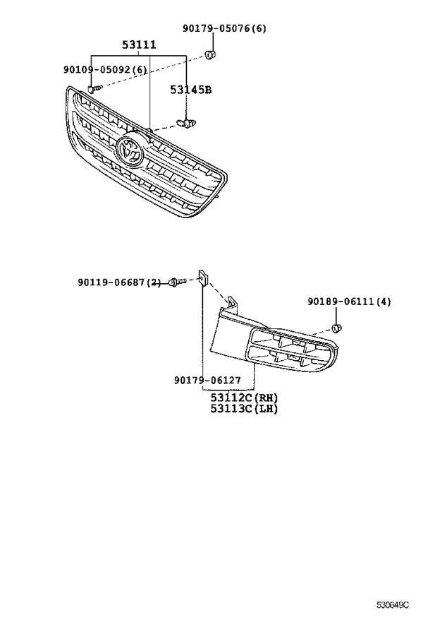 Front Bumper Grille (Left) 53113-44010 for Toyota Picnic