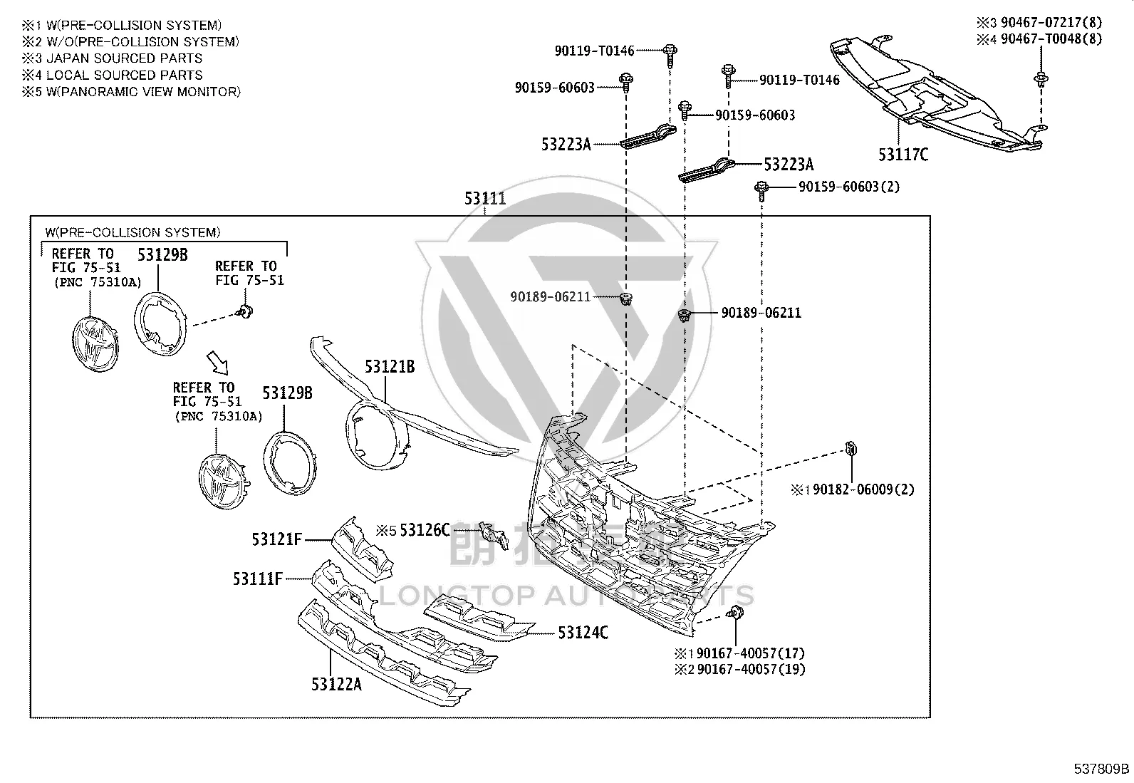 Radiator Grille Mounting Bracket 53115-0K070 for Toyota Fortuner