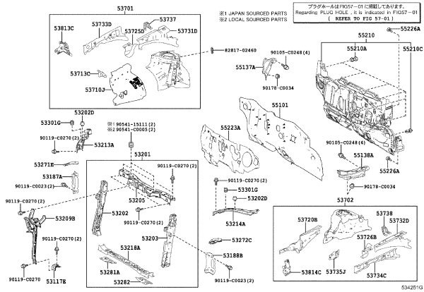 Headlight mounting (upper right) 53213-02180 for Toyota Corolla