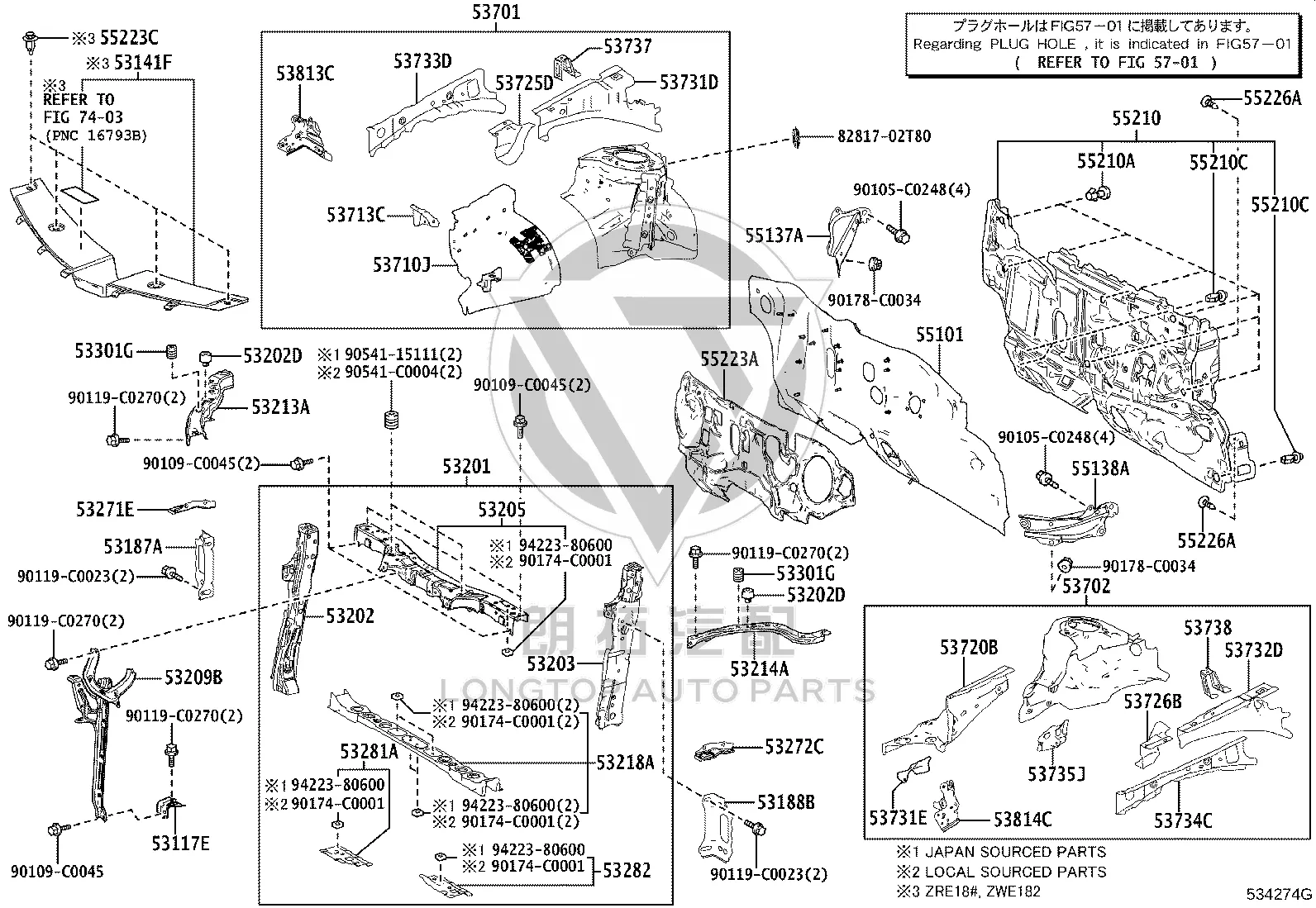 Headlight Mount (Upper Right) 53213-02170 for Toyota Levin