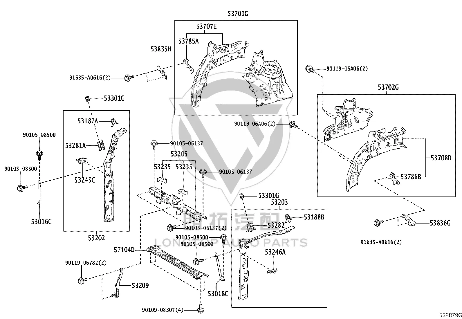 Water Tank Frame Right 53202-V2030 for Toyota ALPHARD