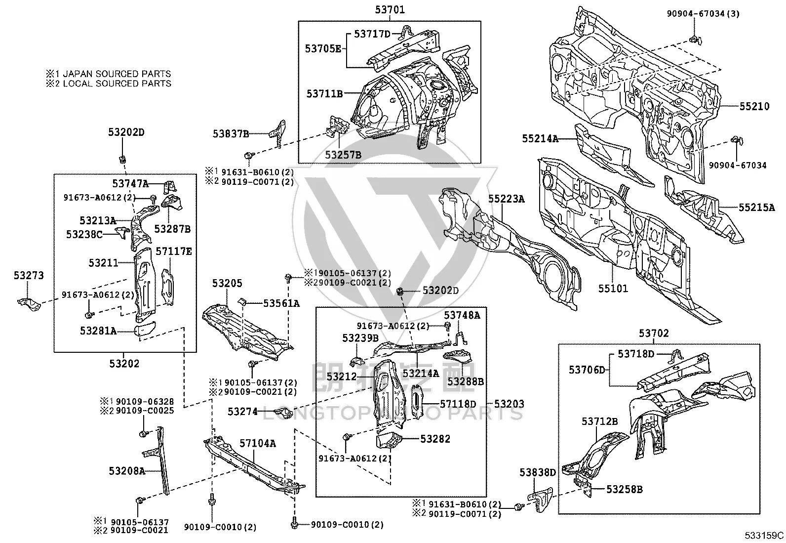Water Tank Frame Crossbeam 53205-0N010 for Toyota Crown