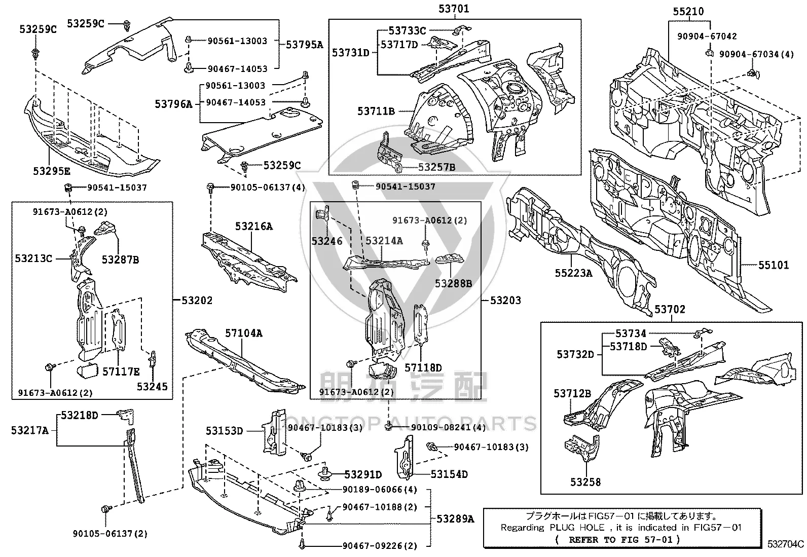 Radiator Support Lower Crossmember 57104-30080 for Toyota MARK X