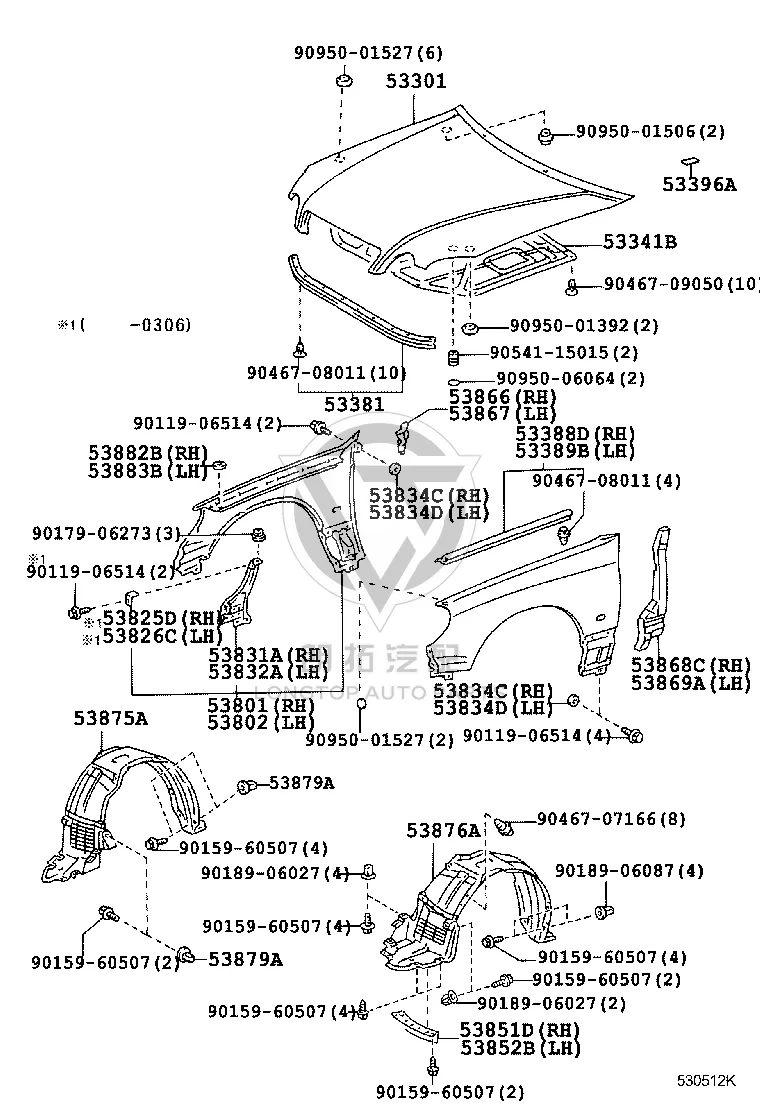 Inner Front Hood Lining 53341-30222 for Toyota Aristo