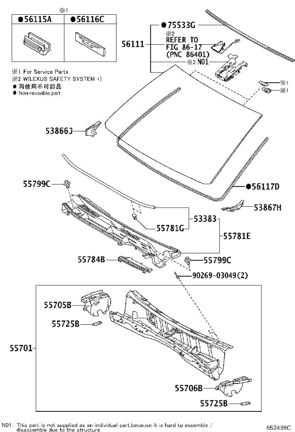 Windshield 56101-60N01 for Lexus GX460