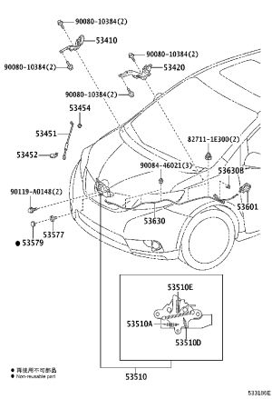 Front Hood Pull Cable Handle 53610-08010B0 for Toyota Sienna