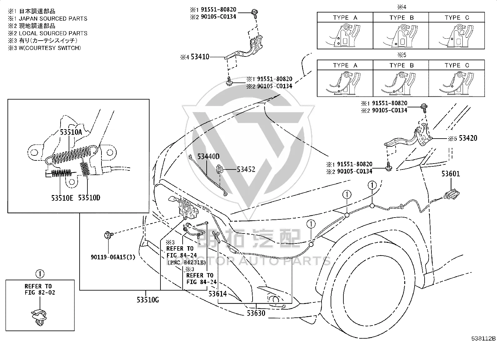 Front Hood Hinge 53420-0A180 for Toyota Front Lander