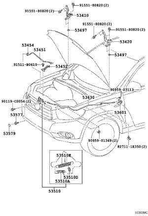 Hood Release Cable 53630-0E030 for Toyota Highlander