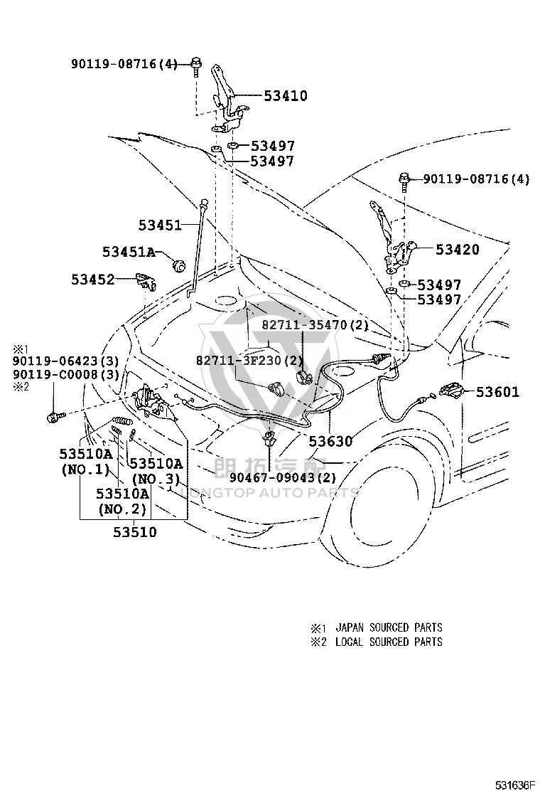 Front Hood Hinge (Right) 53410-12410 for Toyota Corolla