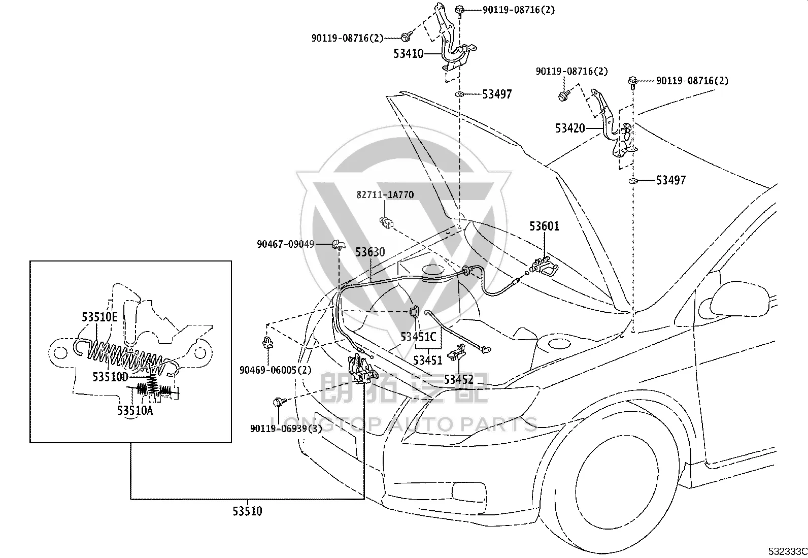 Front Hood Hinge 53410-12550 for Toyota Corolla
