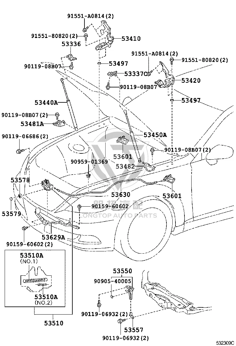 Front Hood Strut Left 53450-50072 for Lexus LS460