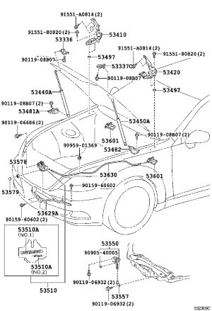 Front Hood Release Cable 53630-50070 for Lexus LS460