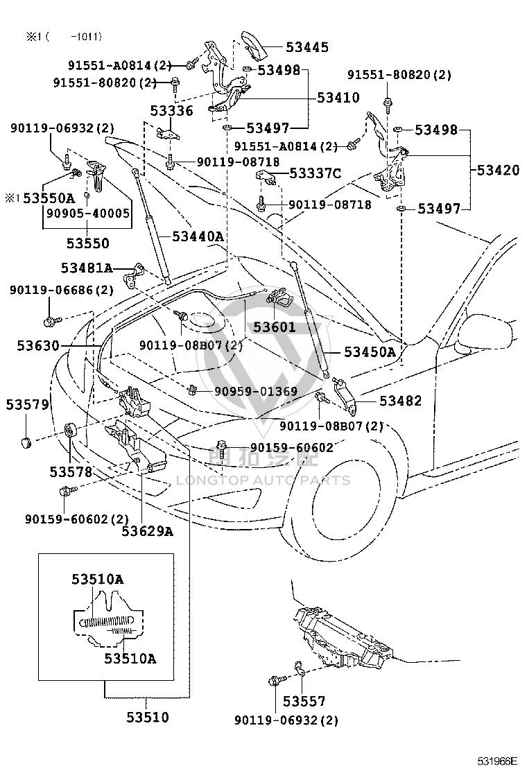 Front Hood Hinge (Right) 53410-53020 for Lexus IS250