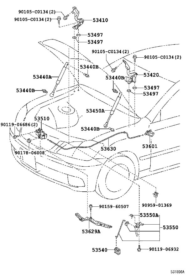 Front Hood Lock Hook Handle 53540-0N010 for Toyota Crown