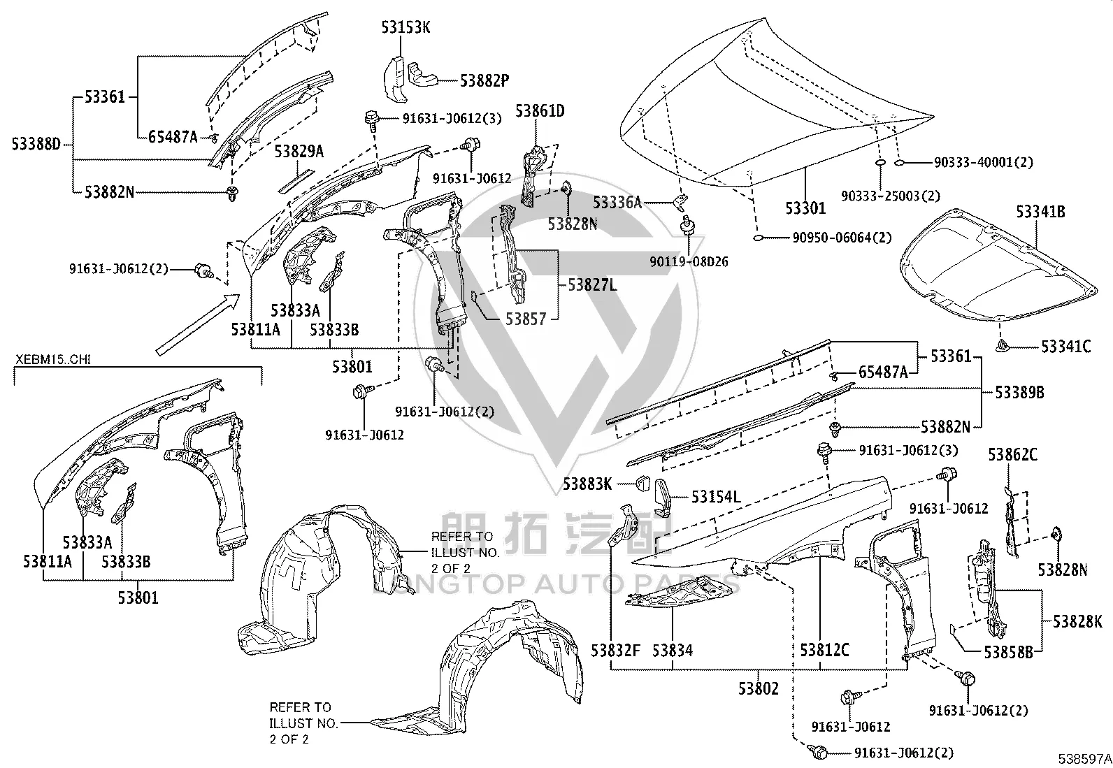 Front Fender Right 53801-46010 for Lexus RZ450E