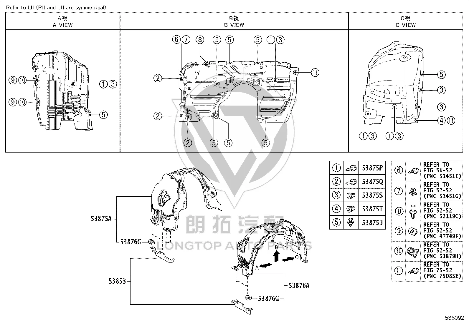 Inner Fender (Right) 53805-08080 for Toyota Sienna