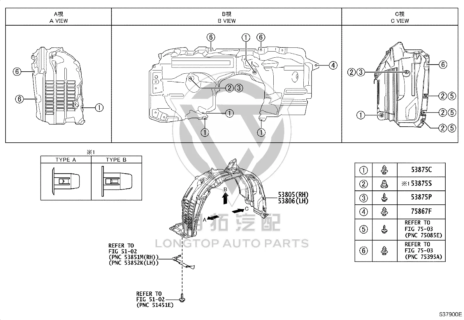 Inner Fender (Front Right) 53805-0E080 for Toyota Crown Kluger