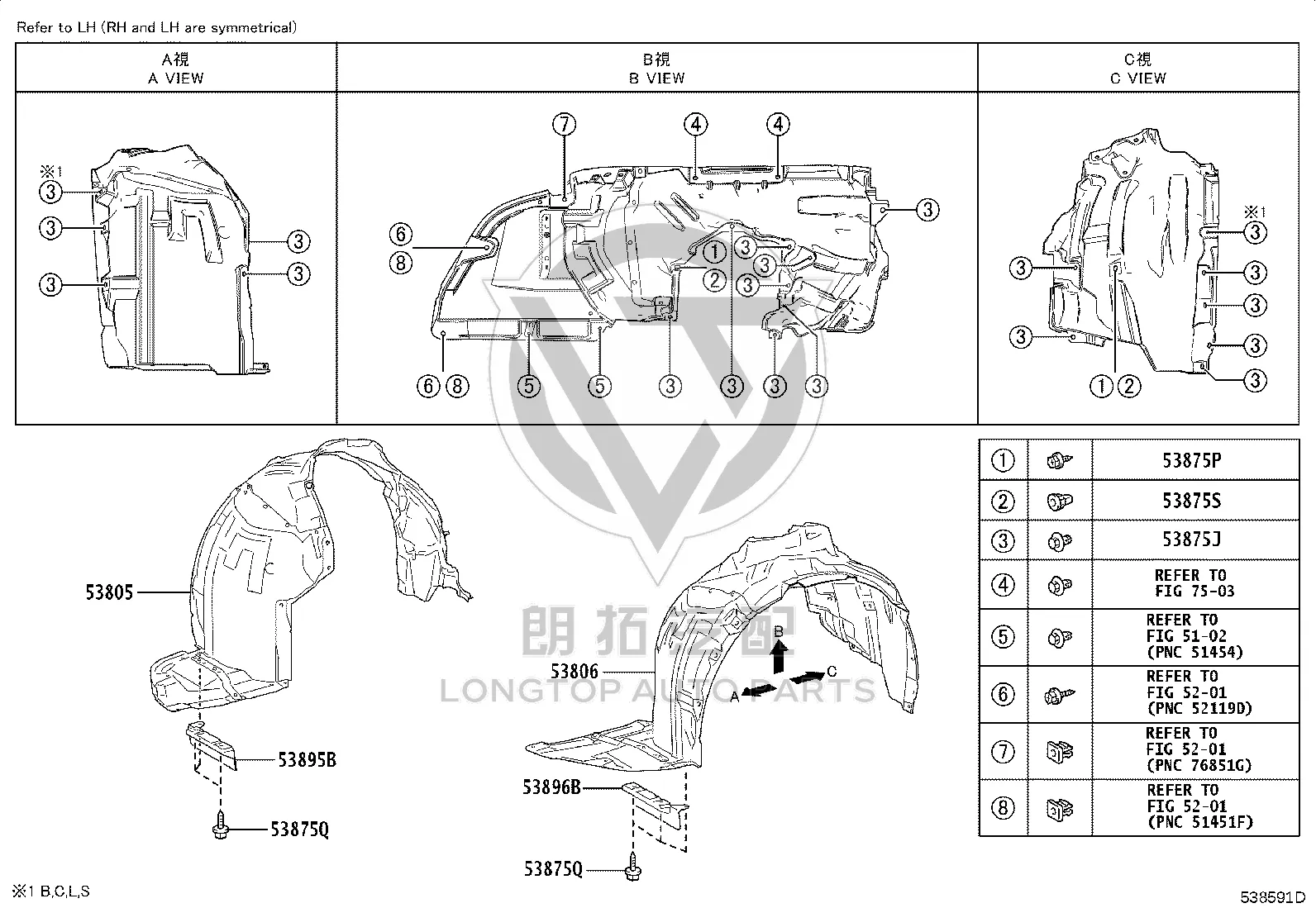 Inner Fender (Front Left) 53806-46010 for Lexus RZ450E