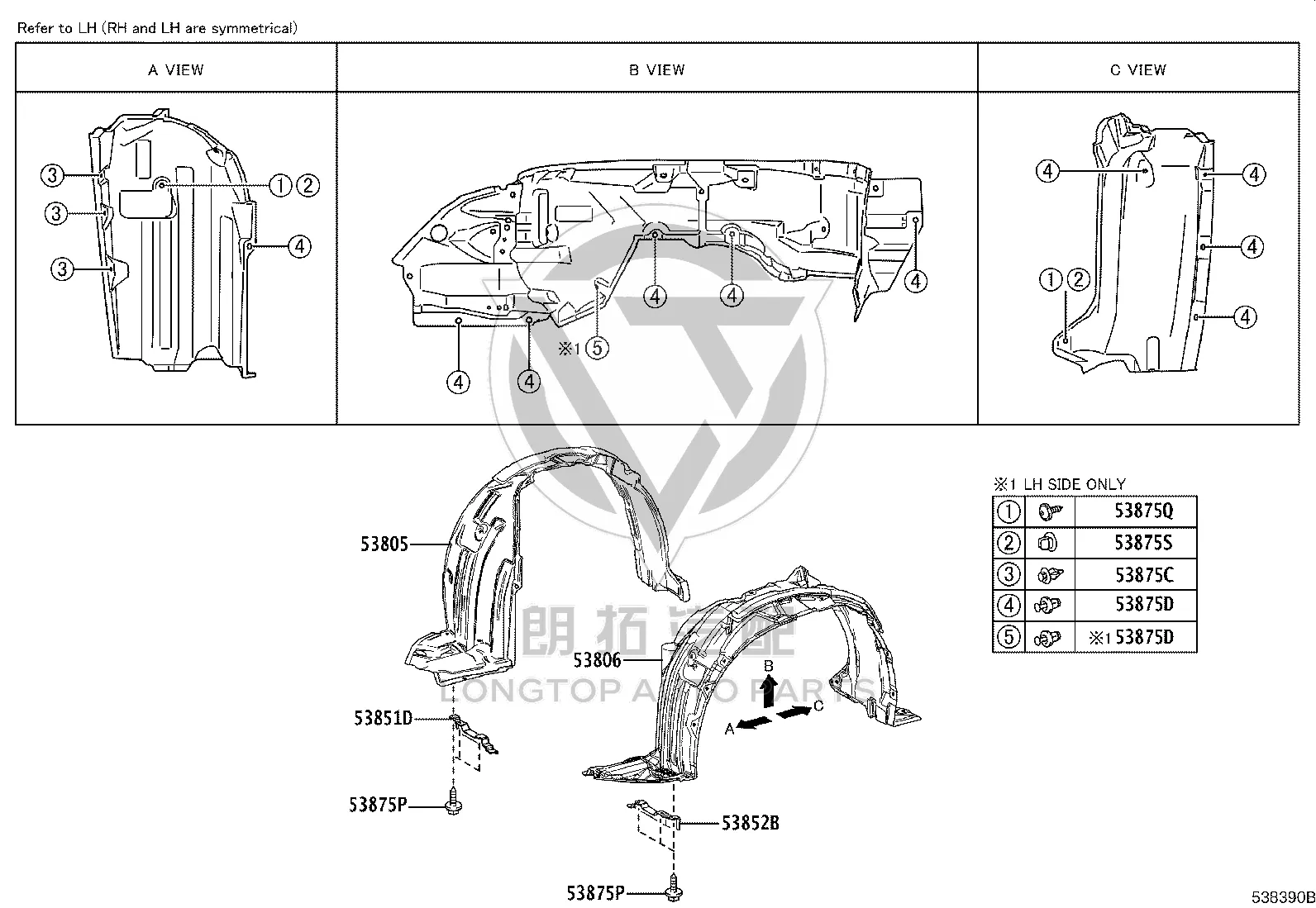 Front Fender Liner 53806-76030 for Lexus UX