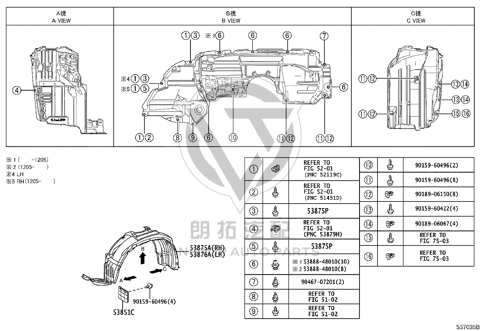 Front Fender Lining (Left) 53806-0E090 for Toyota Highlander