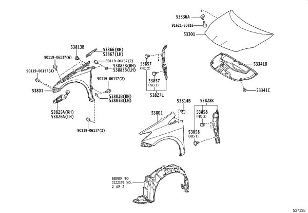 Front fender moulding (upper left) 538264-7010 for Toyota Prius