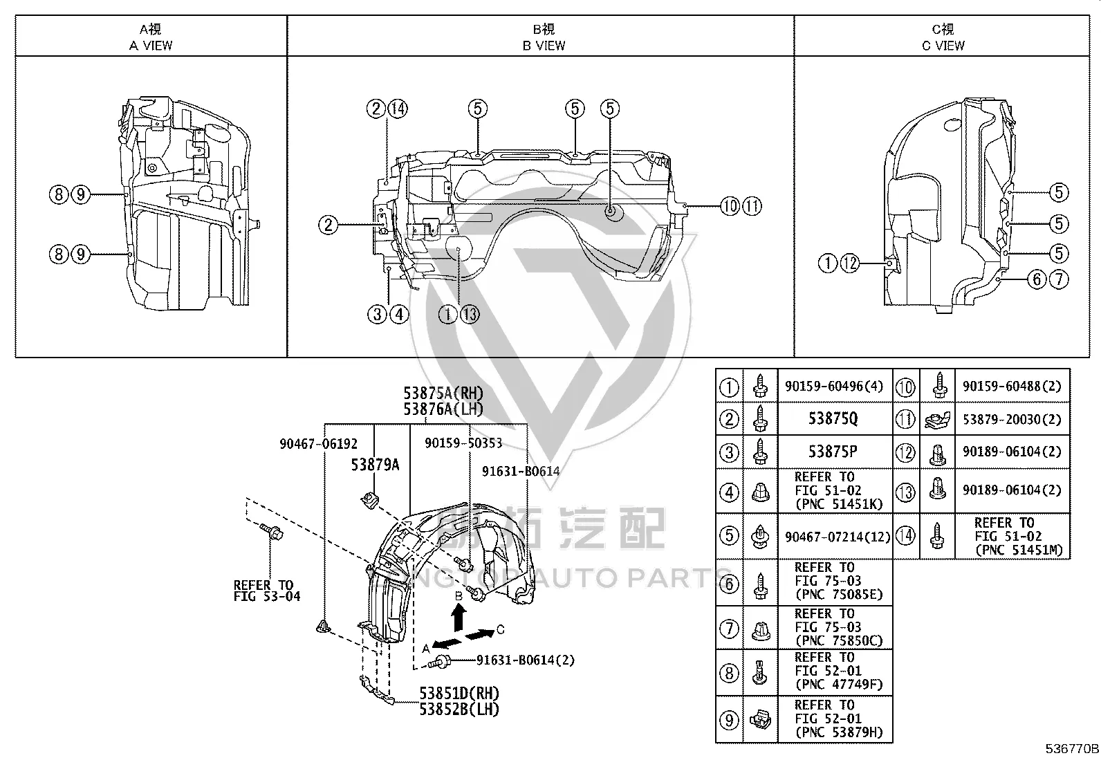 Front Fender Lining (Left) 53876-33171 for Lexus ES