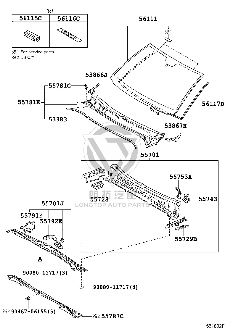 Front Windshield Lower Corner 53867-0C040 for Toyota Tundra
