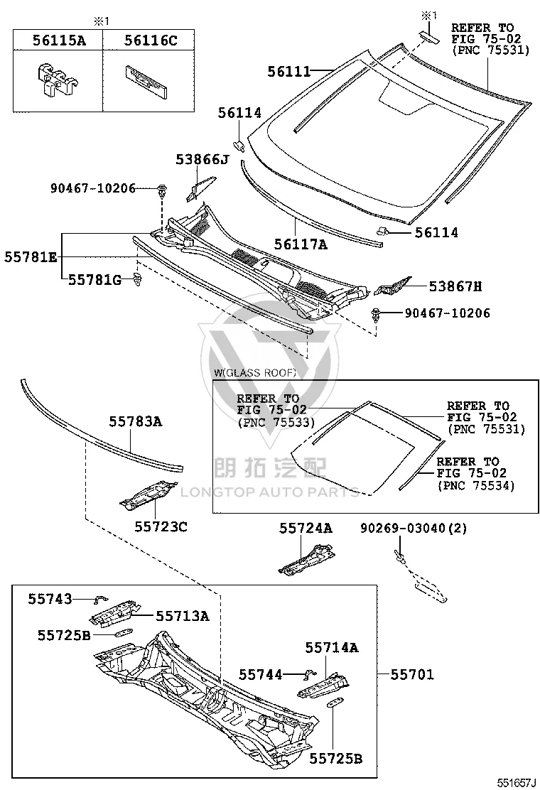 Lower Front Windshield Weatherstrip 56117-33110 for Lexus ES350