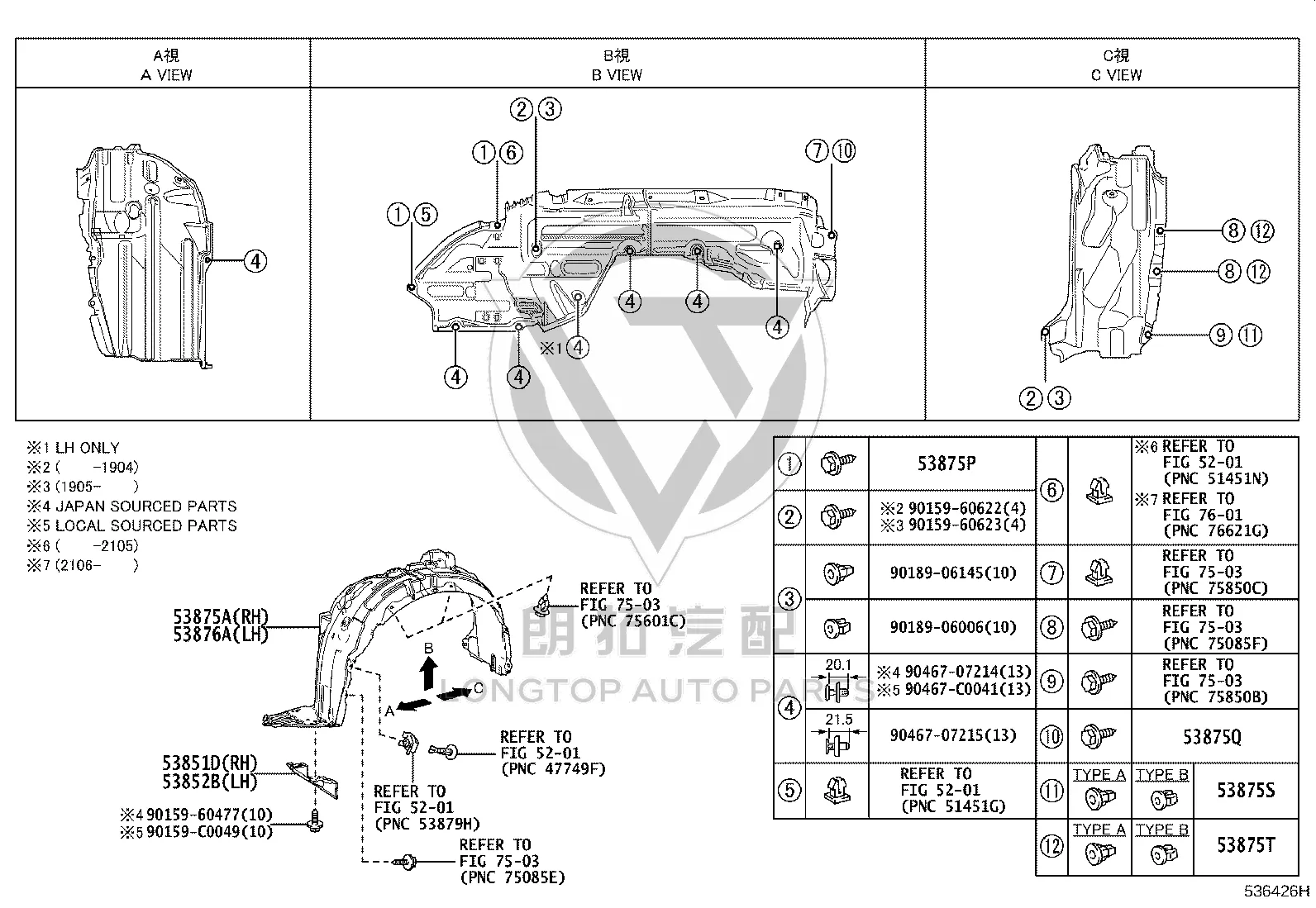 Front Fender Lining (Left) 53876-F4070 for Toyota C-HR