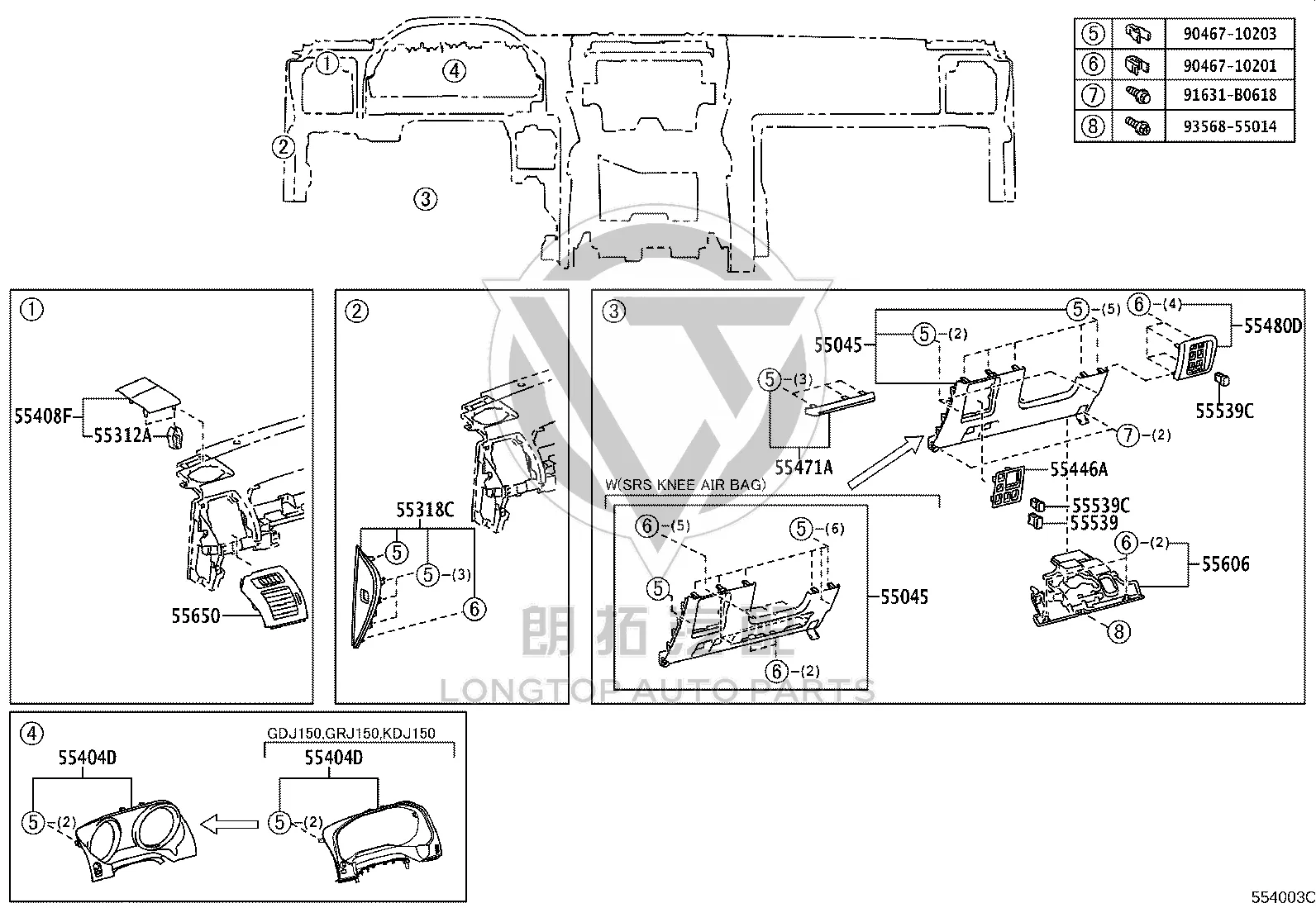Instrument Panel Switch Hole Cover 55446-60250 for Toyota Land Cruiser Prado
