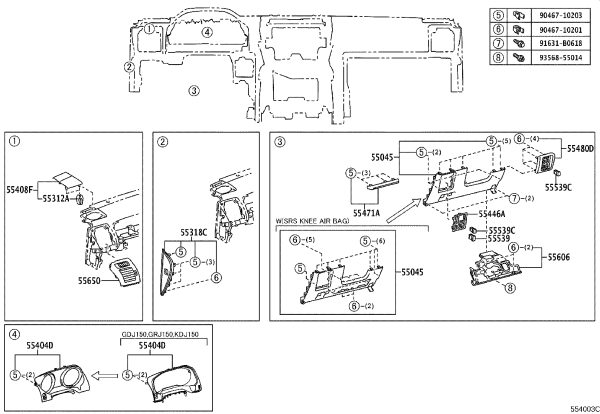 Instrument panel lower trim panel 55045-60011C0 for Toyota Land Cruiser Prado