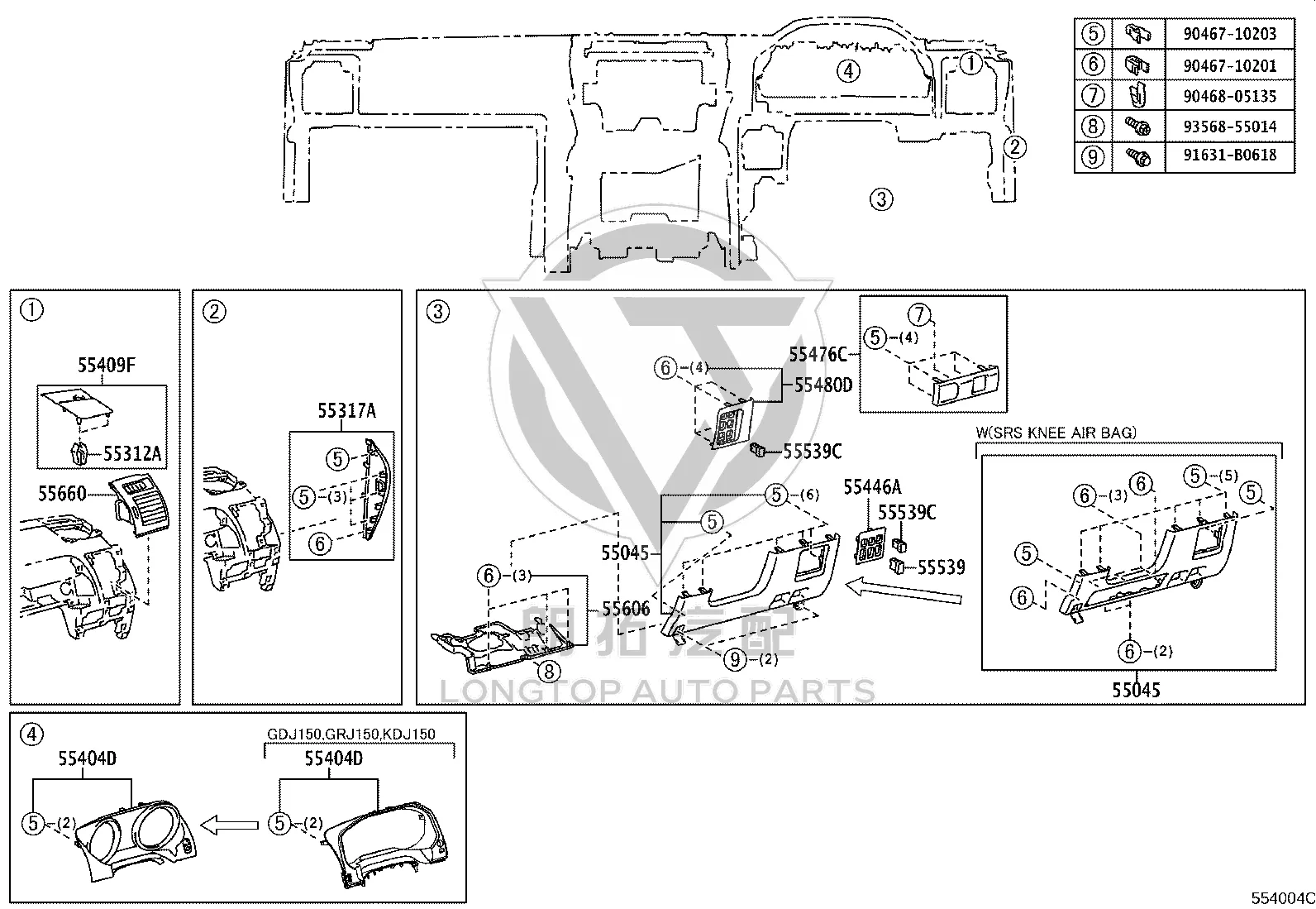 Dashboard Air Vents (Right) 55660-60490-E0 for Toyota LAND CRUISER PRADO