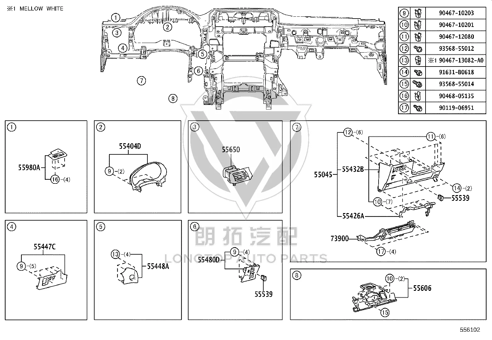 Dashboard 1 Decorative Buffer Pad 55448-60070 for Lexus GX400